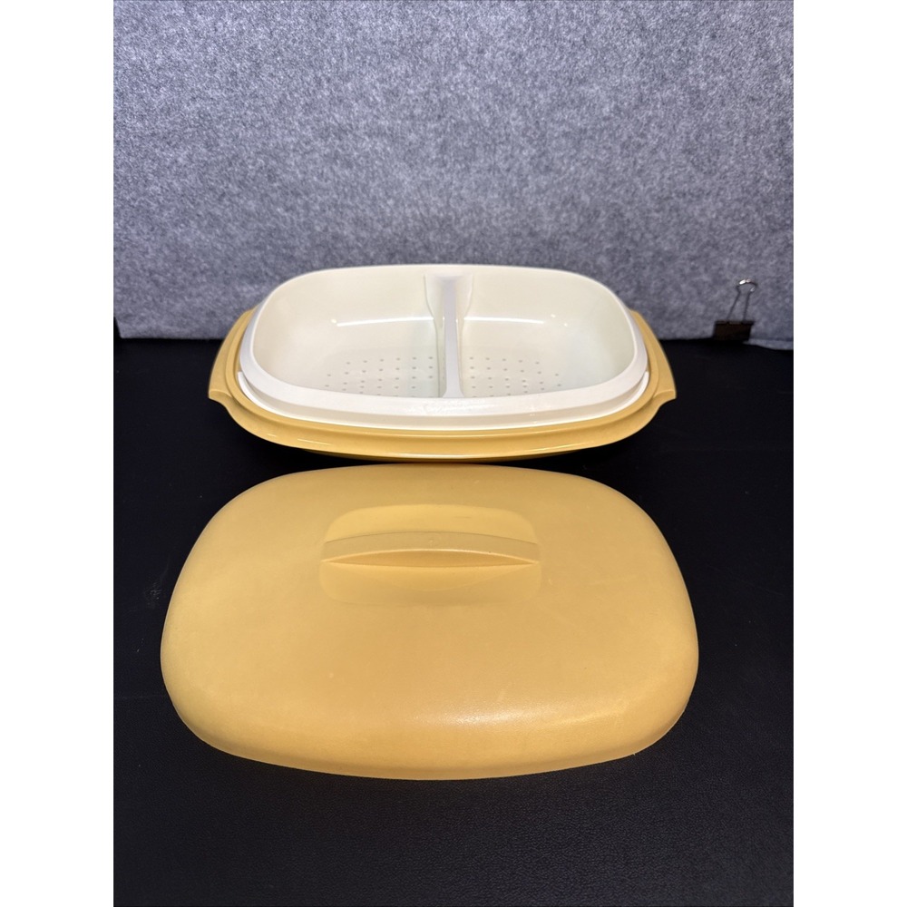 Tupperware 4-pc Vegetable Steamer Set Divider Harvest Gold #1273 USA Vintage